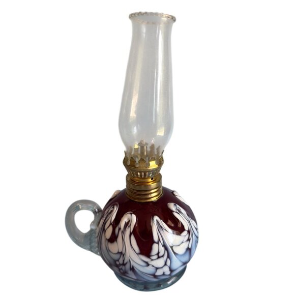 Mt St Helens Other - Mt St Helens Original Glass Oil Lamp 9 In White Blue Red Swirl Pattern